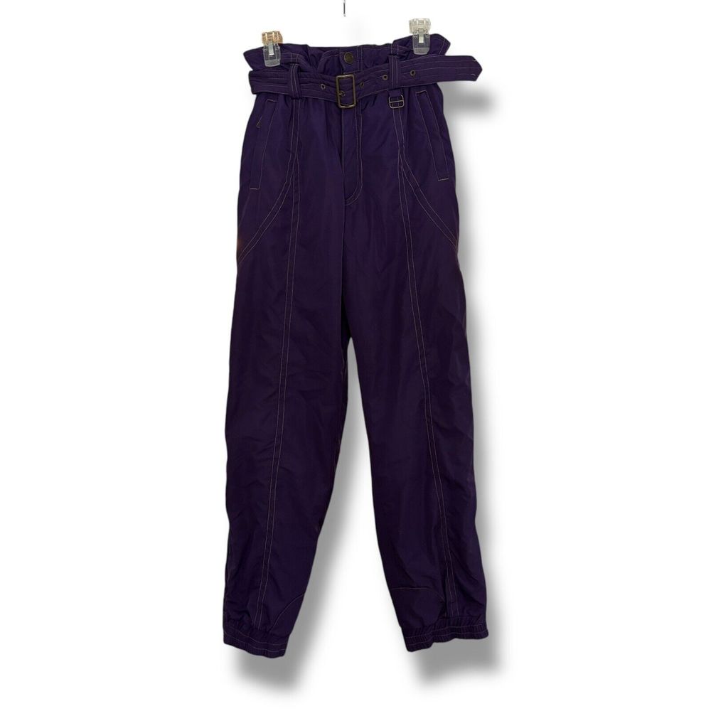 VTG Women's Size 10 Powderhorn Ski Snow Pant Purple Belted Zipper Pocket Outdoor